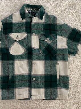ZARA Green & Cream Plaid Snap-Front Shirt Jacket